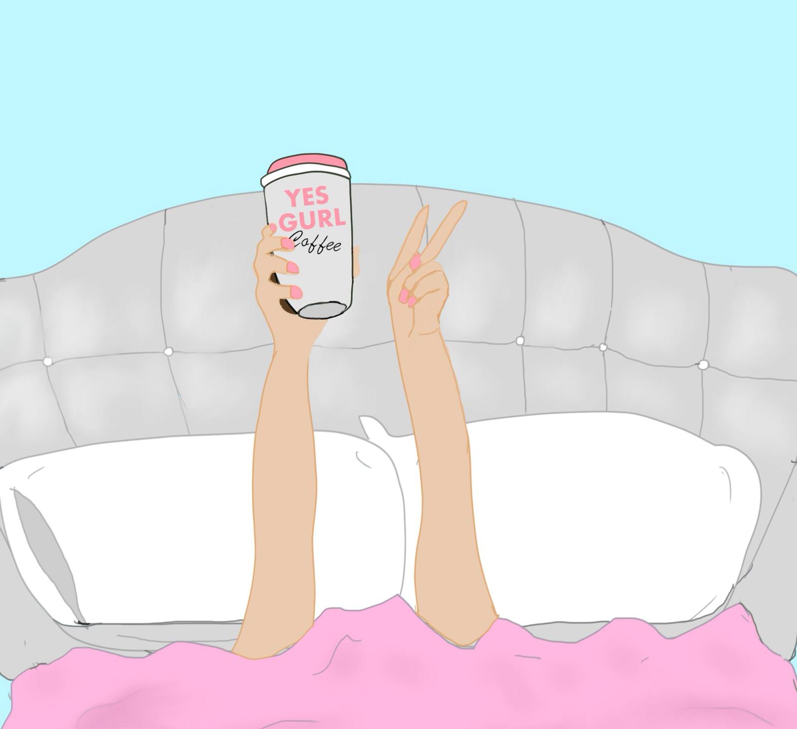 Yes Gurl illustration of a girl in bed, about to start her morning routine