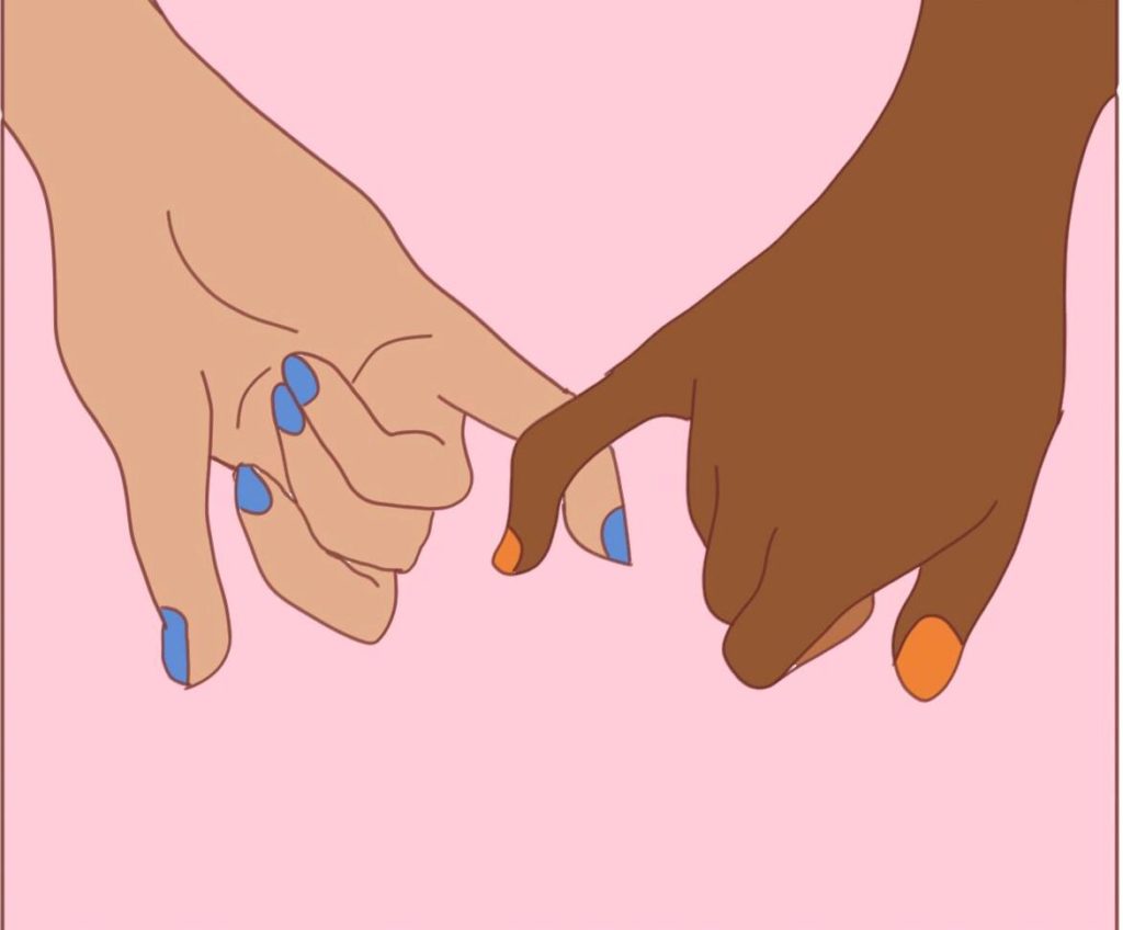 Making friends: Yes Gurl illustration of two hands pinky promising 