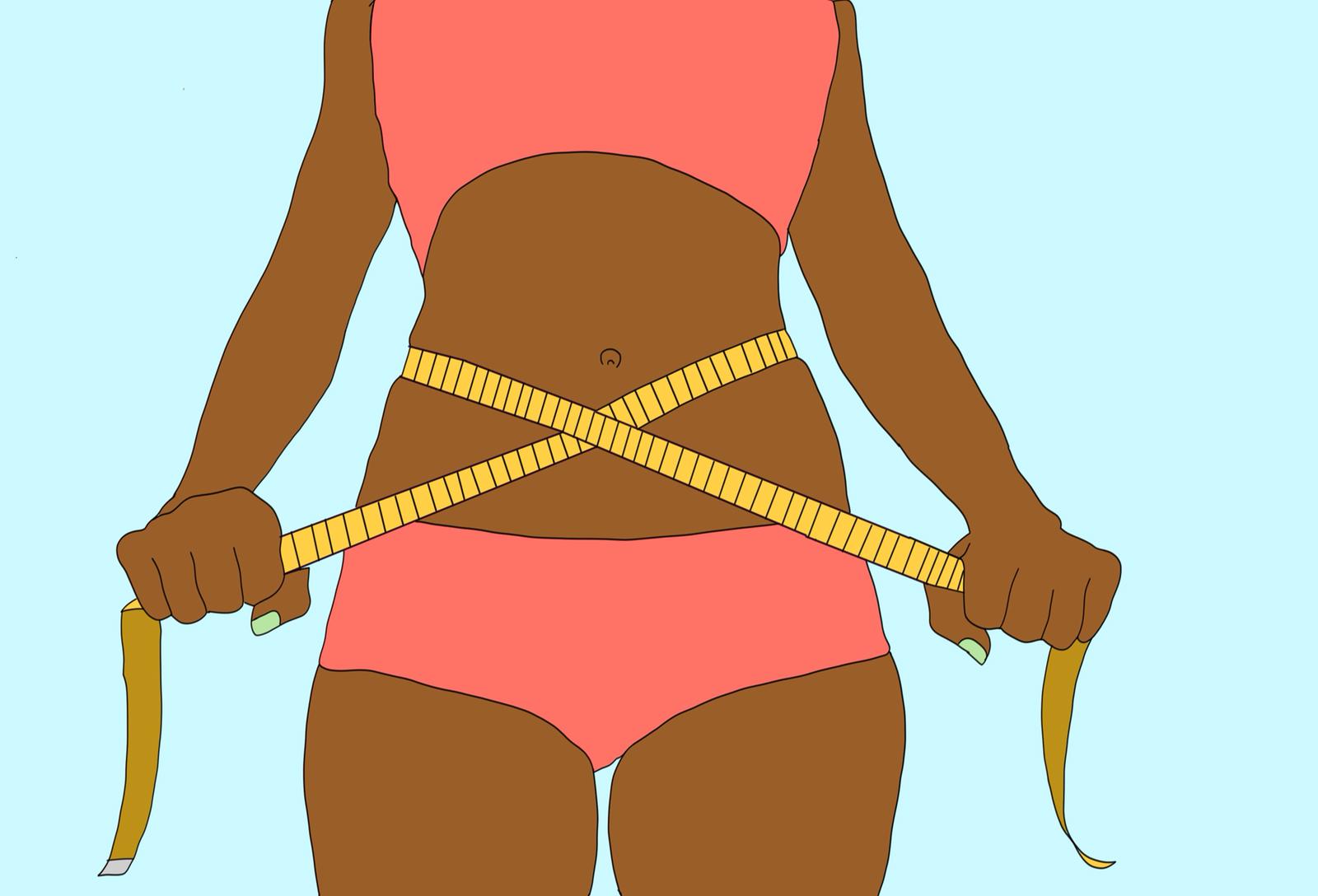 Intermittent fasting: Yes Gurl illustration of a woman measuring her waist with a measuring tape