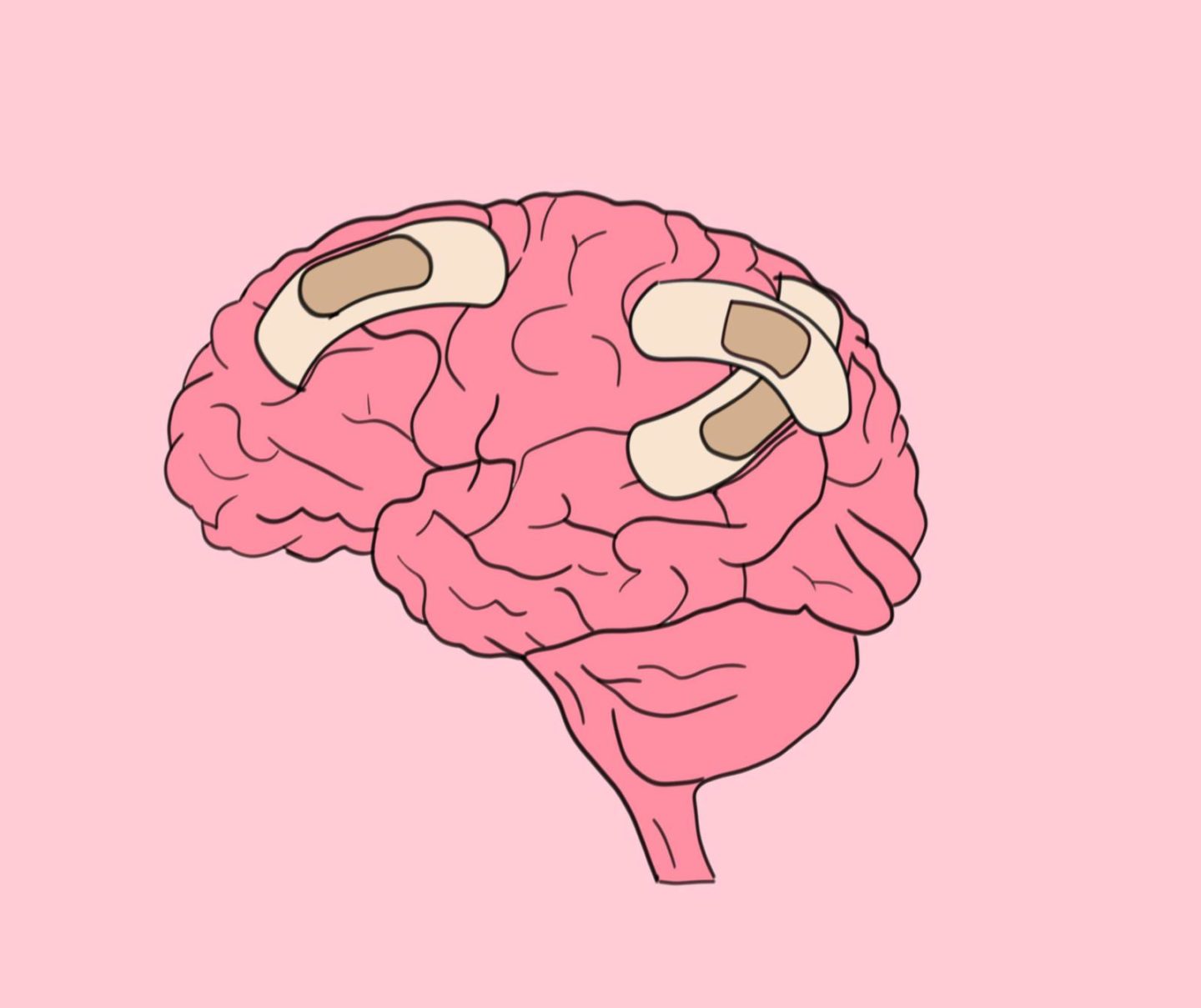 A brain with band aims from someone understanding trauma it's been through